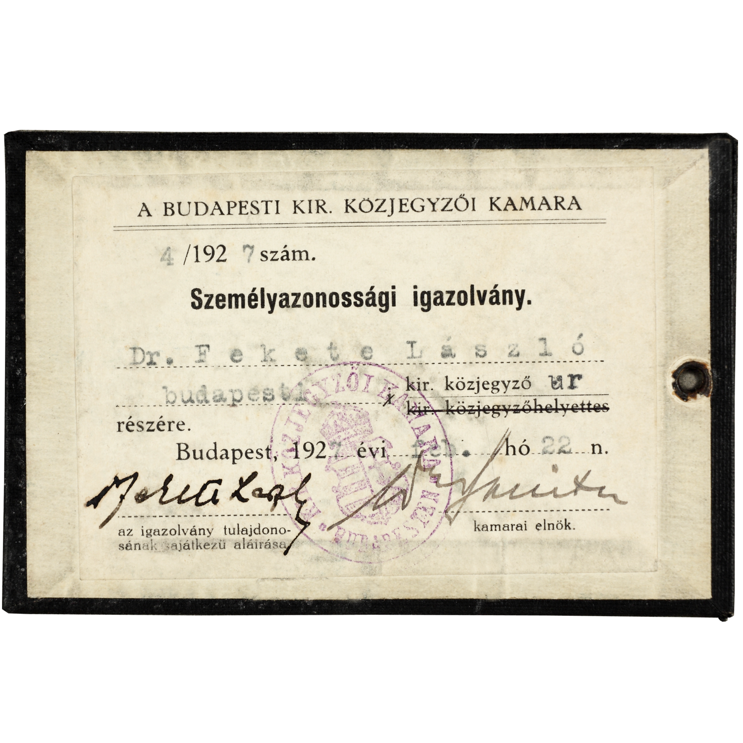 Fekete László közjegyzői igazolványa 2. oldal